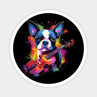 Boston Terrier Playing Violin Magnet